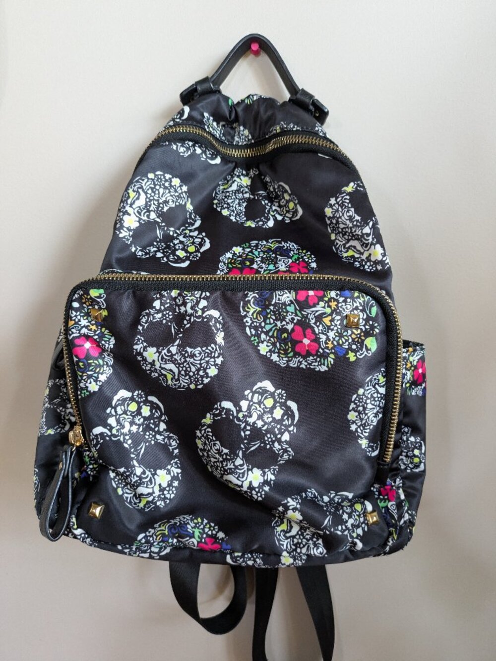 MMS Design Studio Sugar Skull Backpack Black Floral Satin Edgy Gothic #261